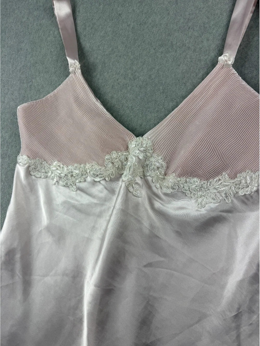 Linea Donatella Pink Satin Babydoll Chemise L Lace Ruffle Y2K Coquette Lingerie